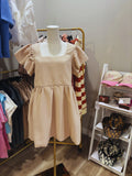 Taupe Breeze Puff Sleeve Mini Dress