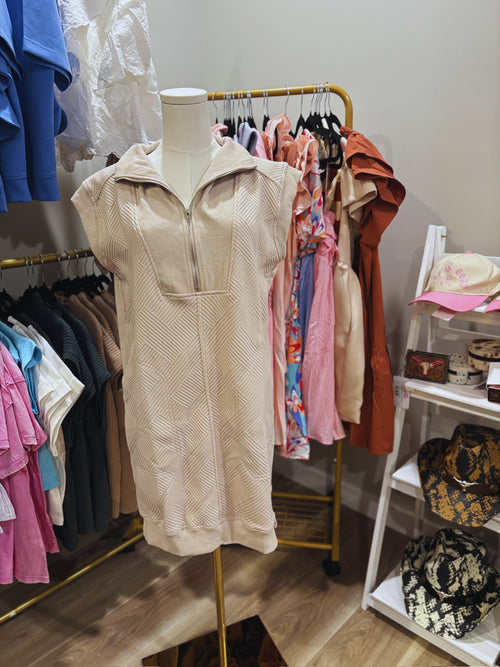 Blush Breeze Zip Pullover Dress Tan