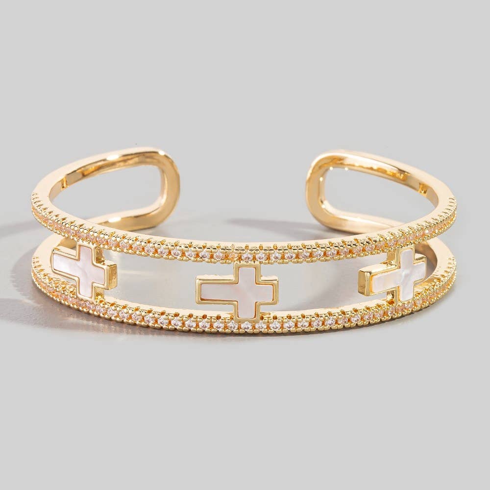 Pave Double Row Cross Cuff Bracelet