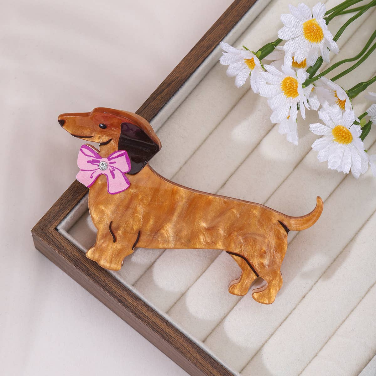 Bow & Stripe Dachshund Hair Claw Clip