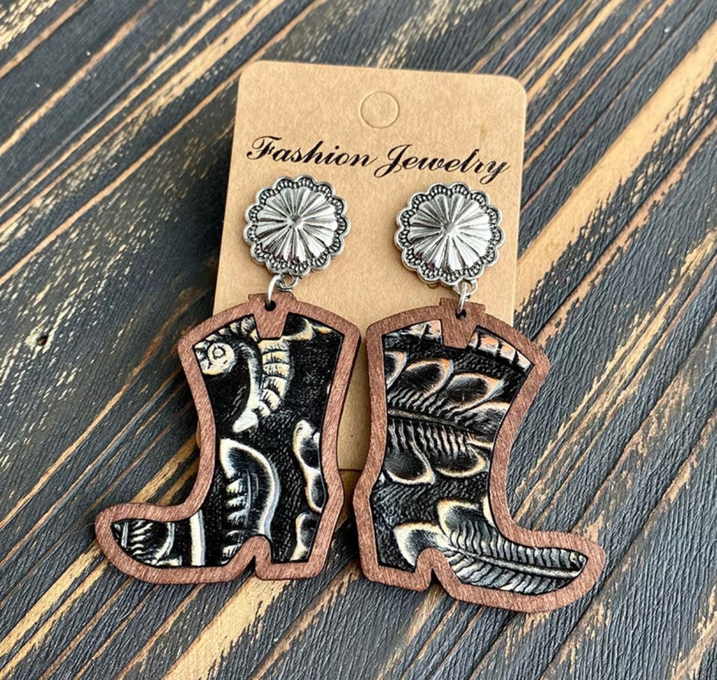 Wooden Boot Earrings