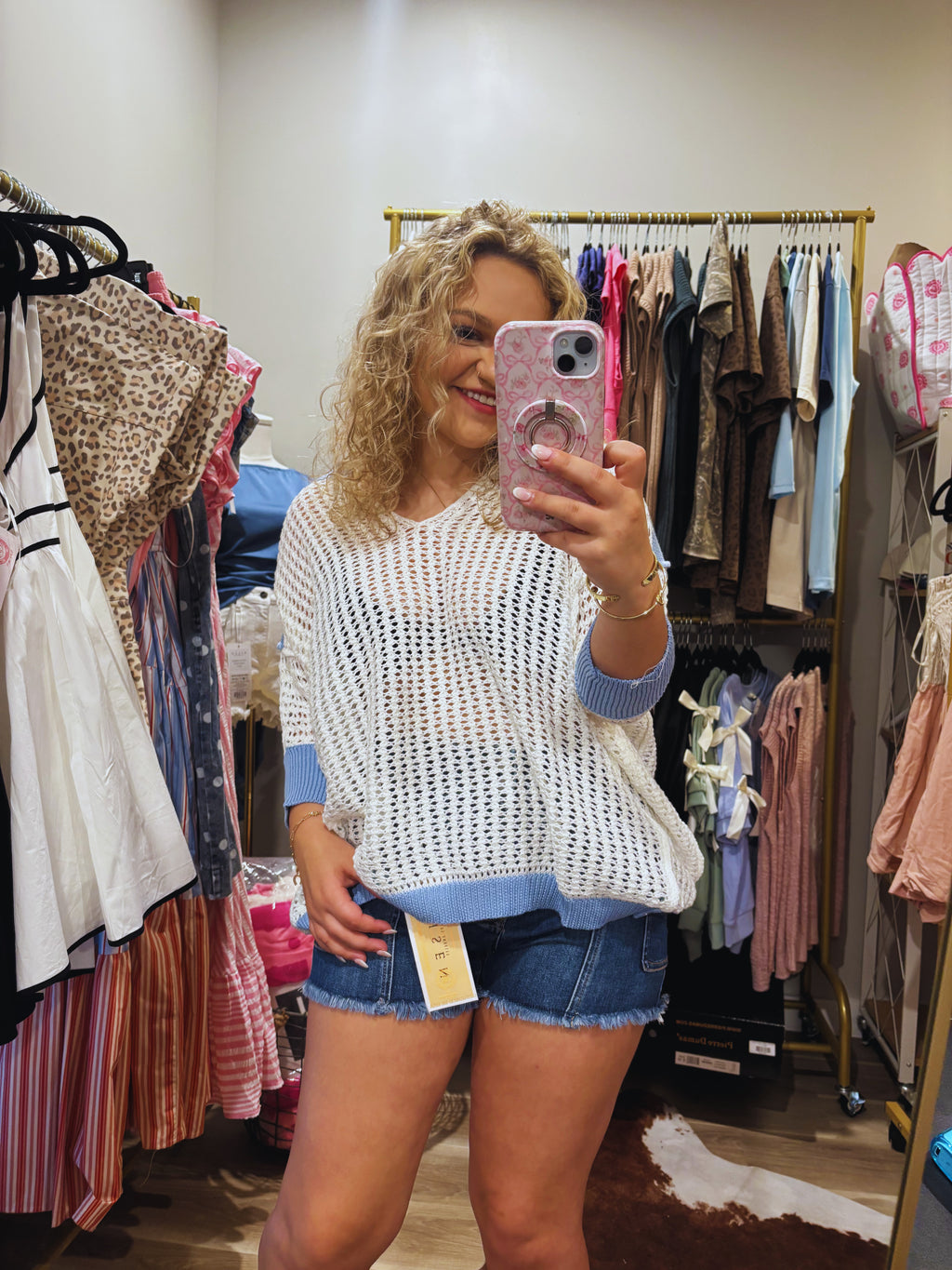 Coastal Blue Crochet Sweater