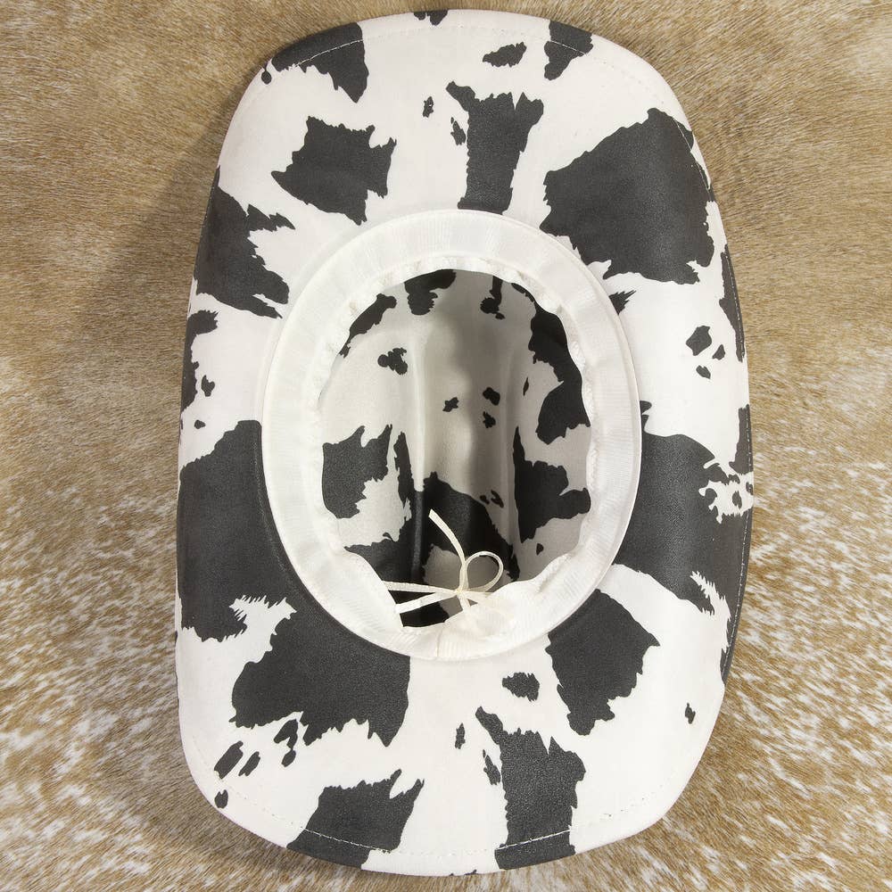 Faux Suede Cow Print Western Cowboy Hat