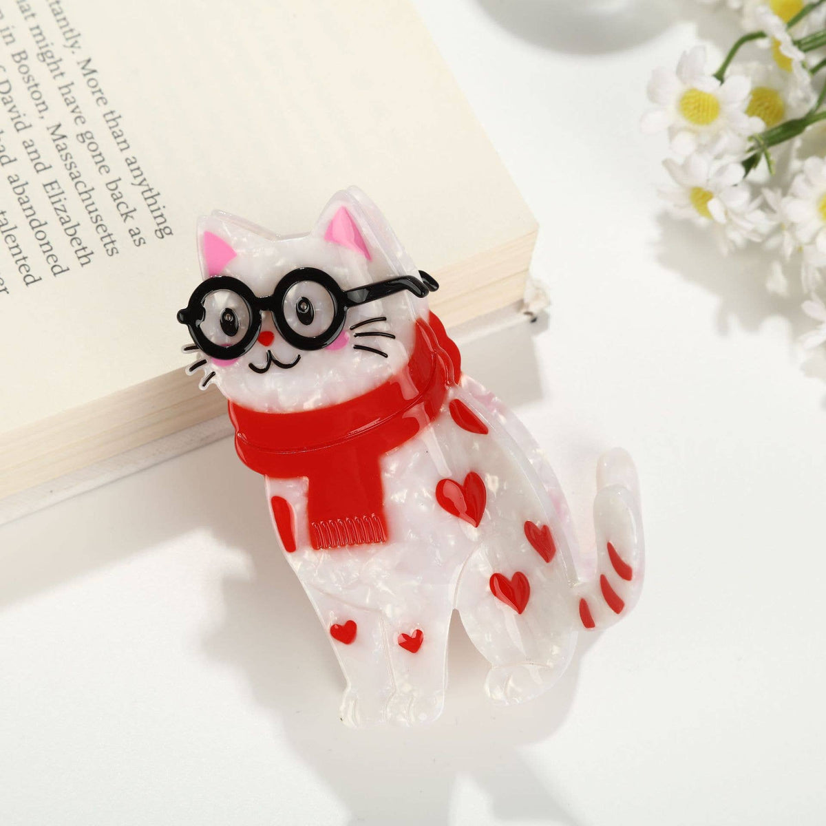 Cute Bow & Scarf Glasses Cat Hair Claw Clip