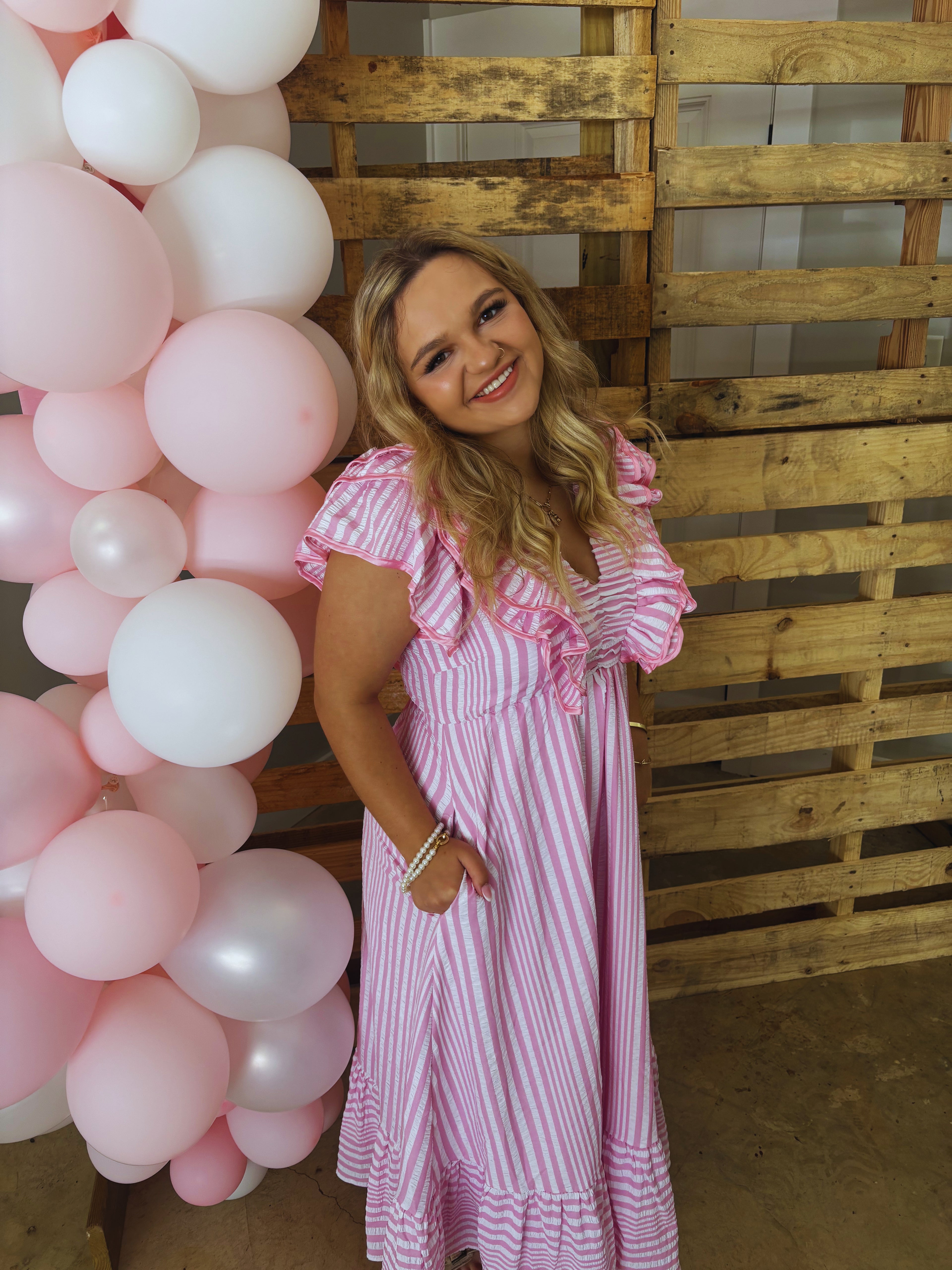 Seaside Ruffle Stripe Midi Dress