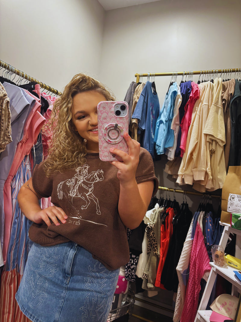 Western Embroidery Knit Sweater Top