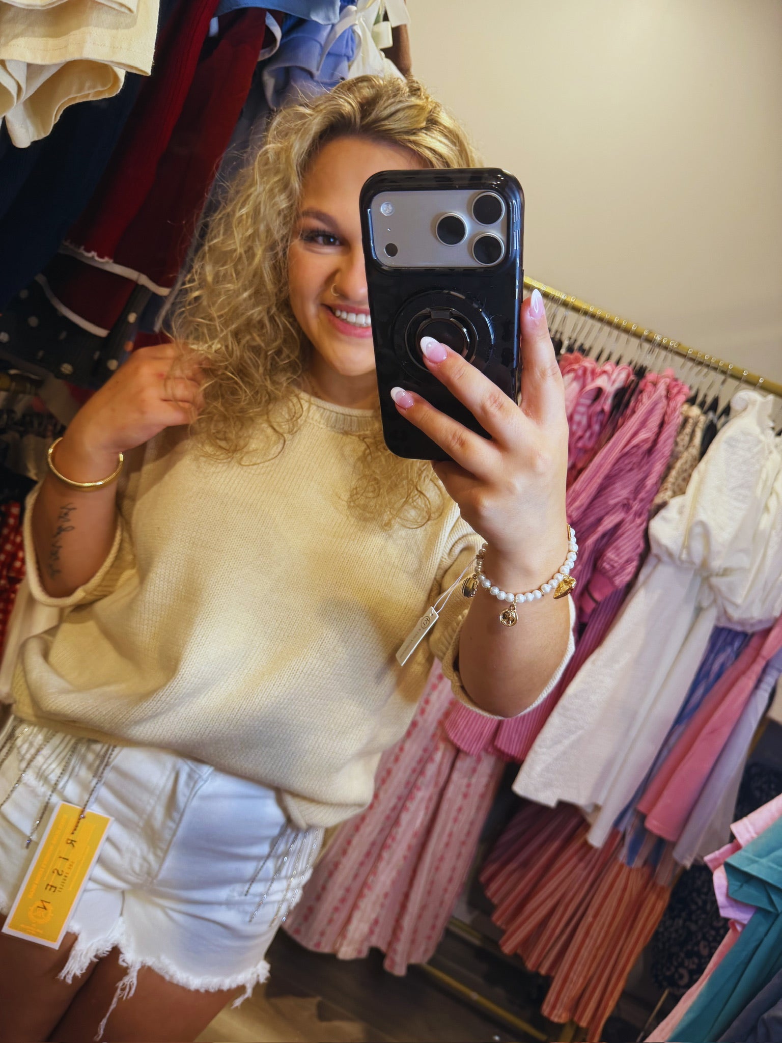 Raw Edge Half Sleeve Sweater Knit Top