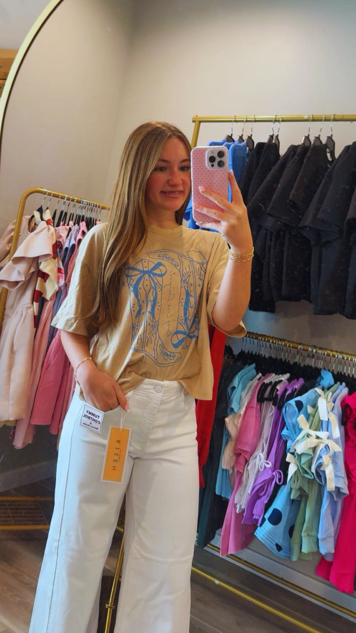 Long Live Cowgirl Western Bow Boots Graphic Crop Tee