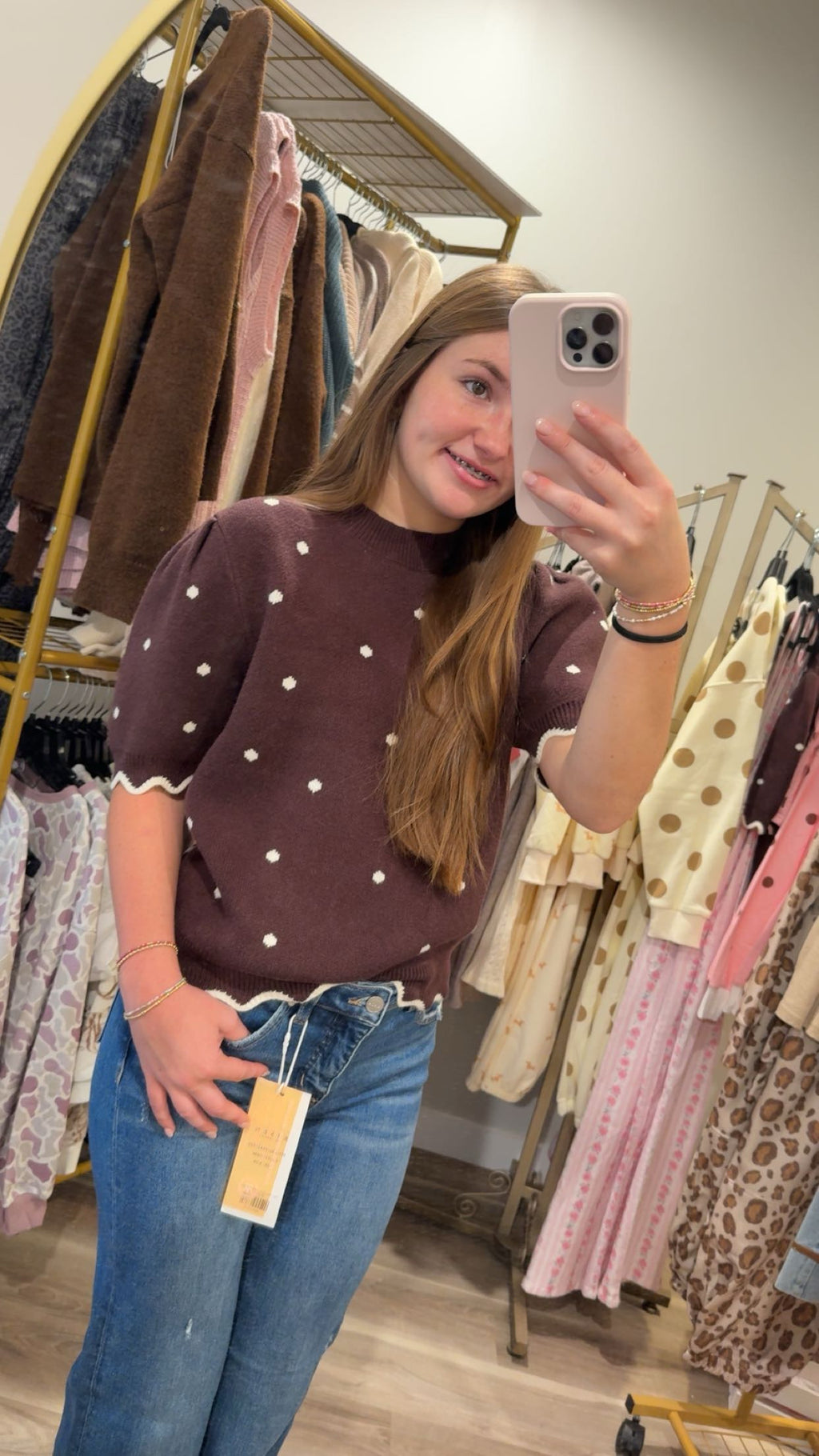 Brown & Ivory Polka Dot Sweater