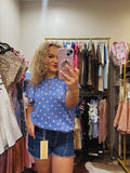 Cotton Candy Dot Ruffle Sleeve Top