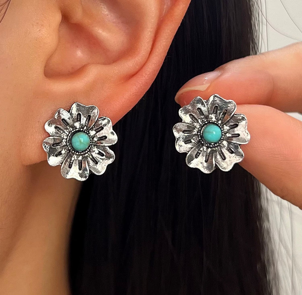 Turquoise Flower Stud Earrings