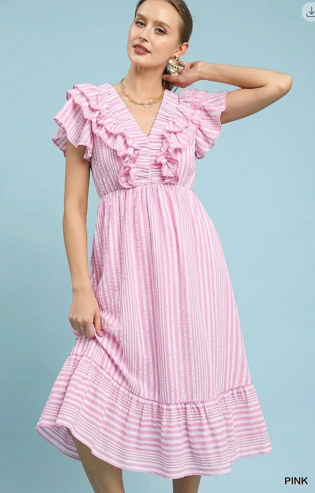 Seaside Ruffle Stripe Midi Dress