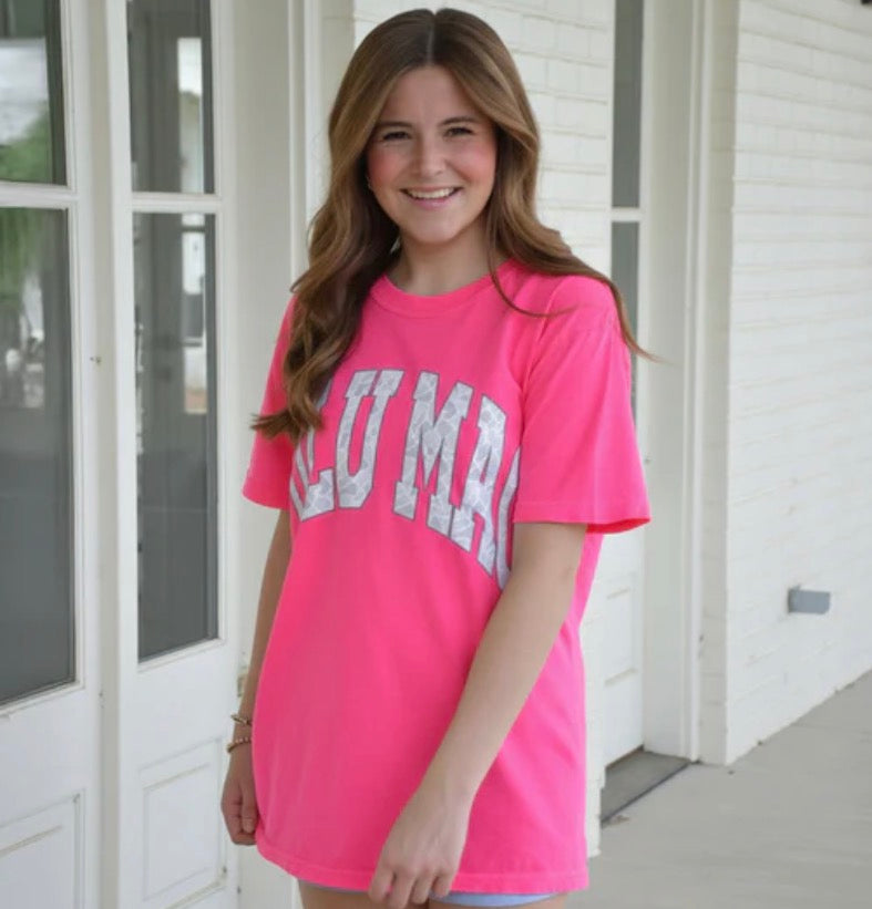 Lulu Mac Neon Pink & Light Gray Camo Tee
