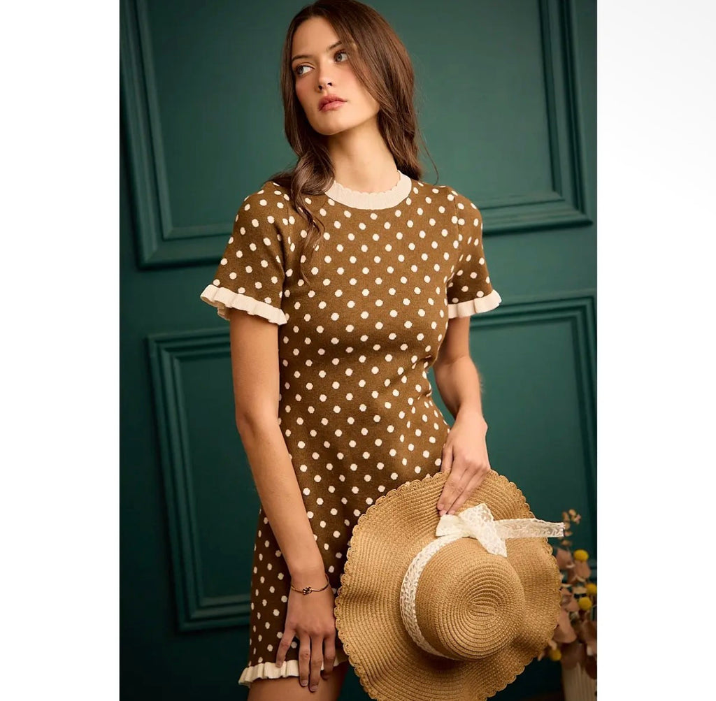 Polka Dot Ruffled Sweater Dress