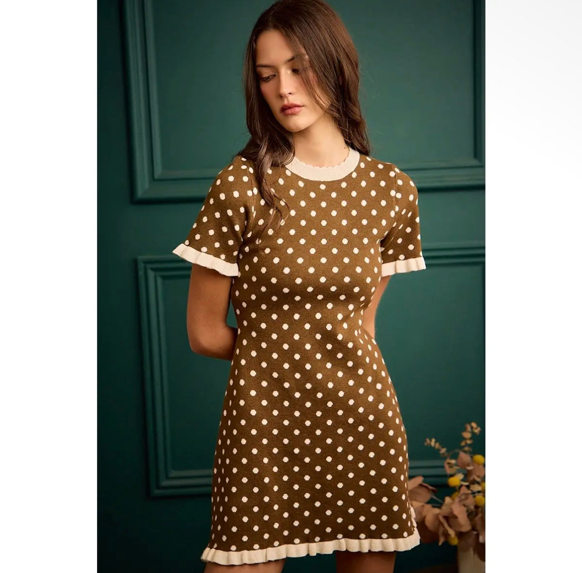 Polka Dot Ruffled Sweater Dress