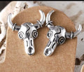 Silver Steer Skull Stud Earrings