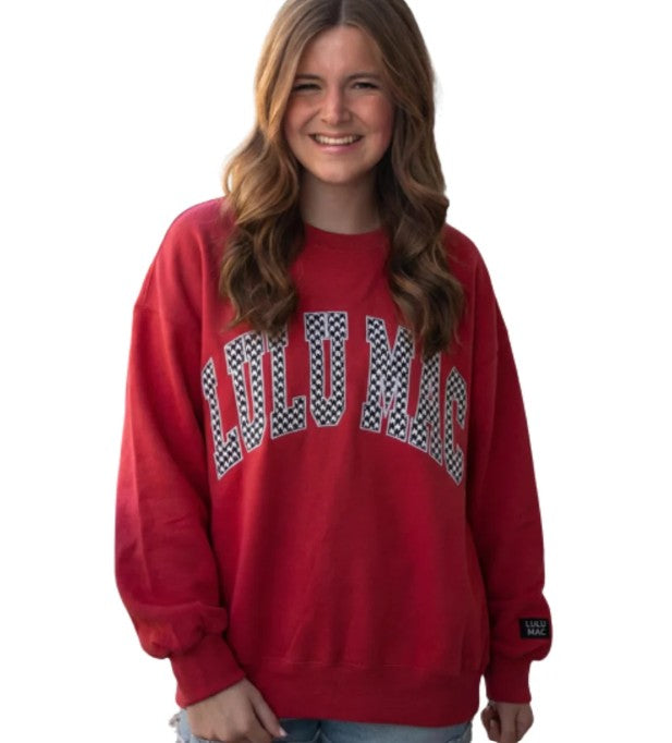 Lulu Mac Crimson Houndstooth Stitch Sweatshirt