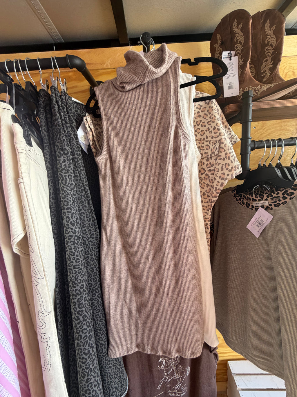 Cozy Chic Cowl Neck Sweater Dress Taupe