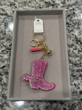 Pink Cowboy Boot Bag Charm & Keychain
