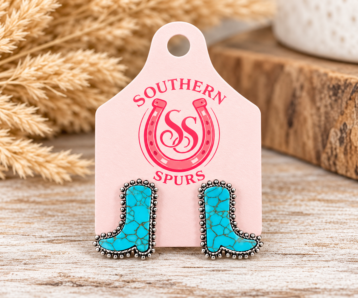 Turquoise Cowboy Boot Stud Earrings