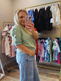 Bluebell Bow Sleeve Top Green