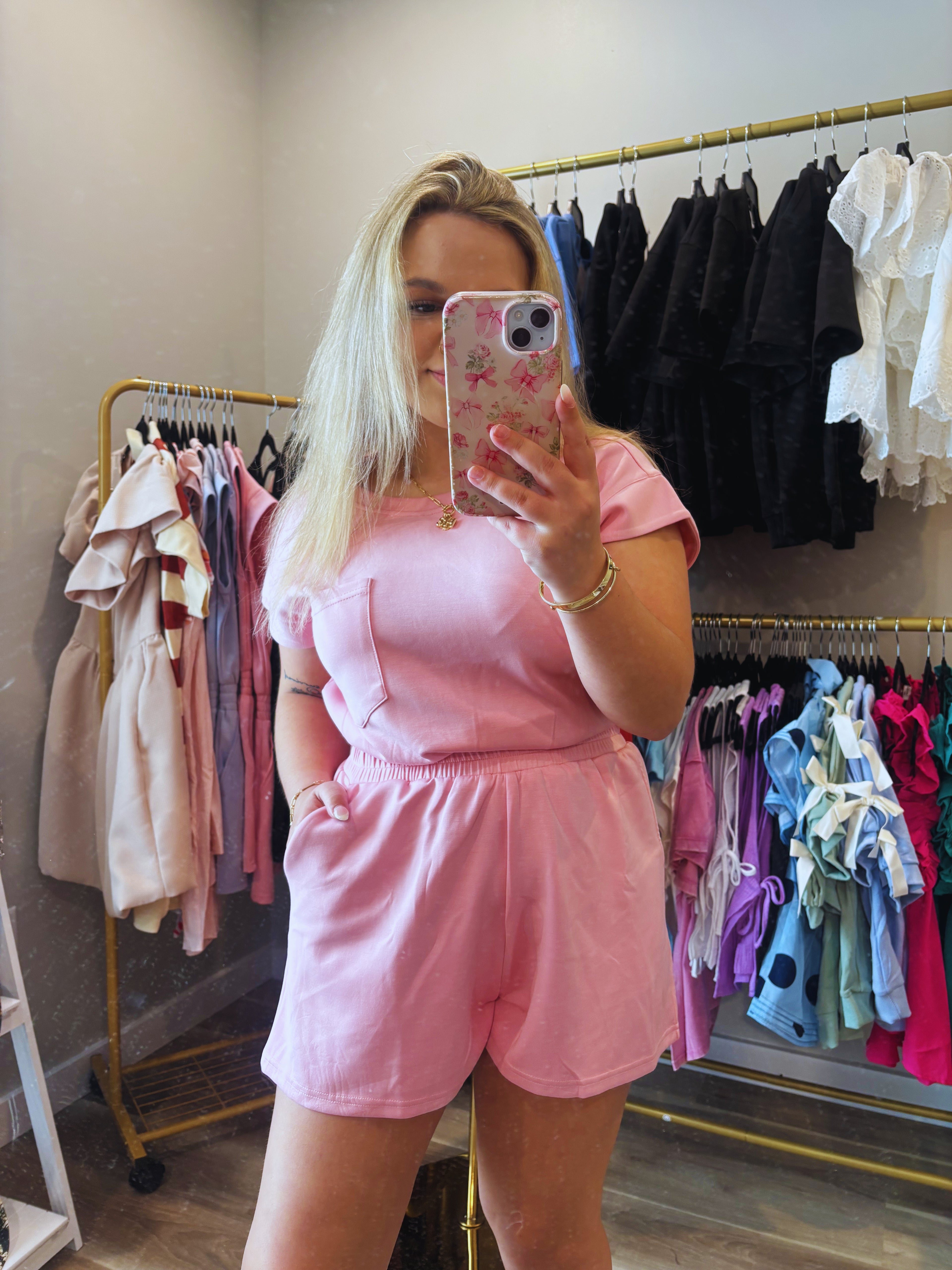 Southern Charm Pocket Romper Pink