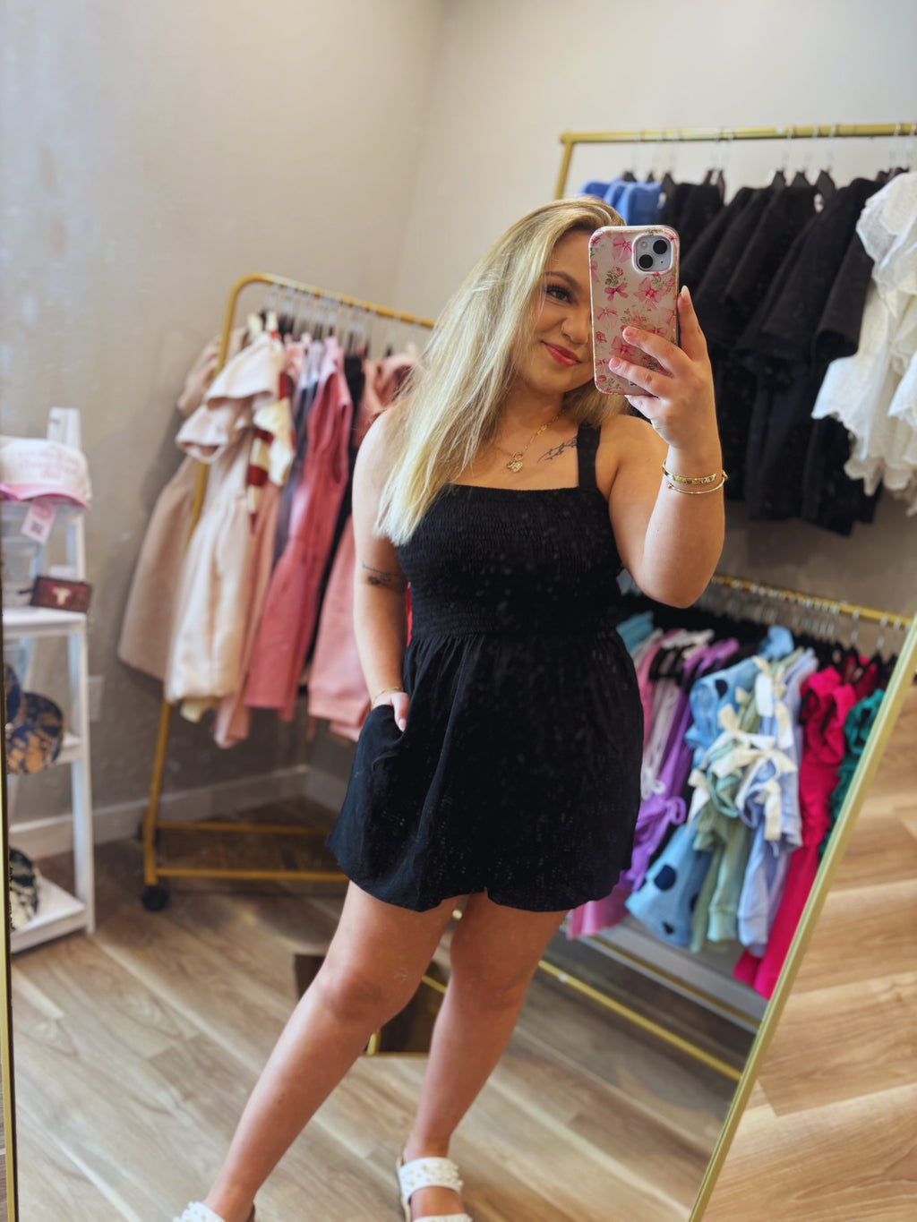 Casual Pocketed Smocked Sleeveless Romper