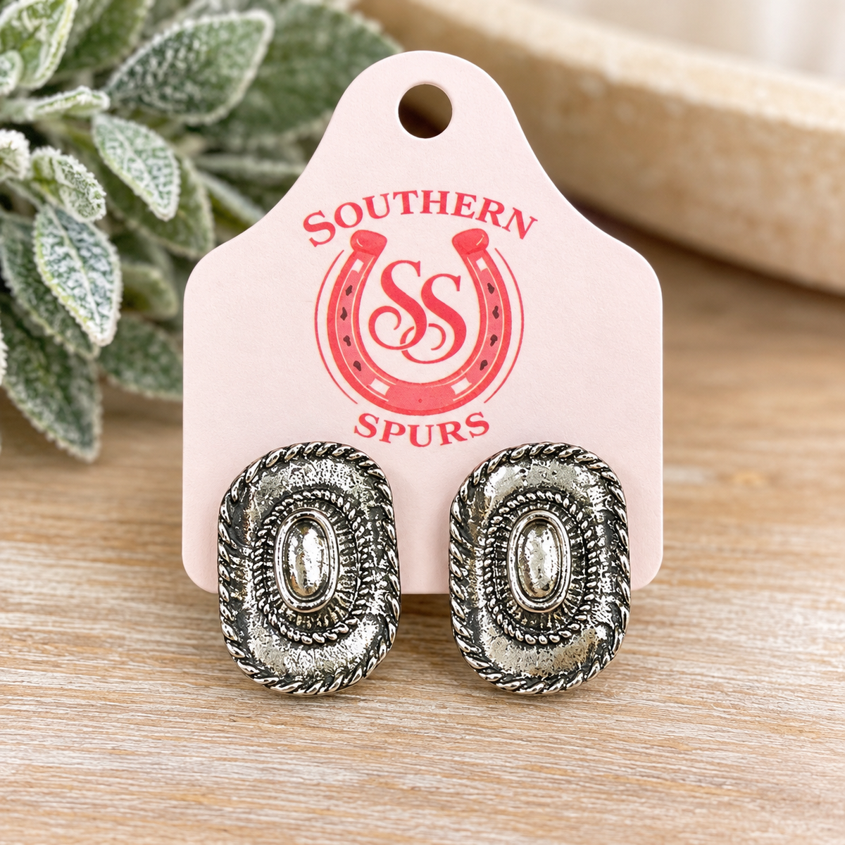 Silver Western Cowboy Hat Stud Earrings