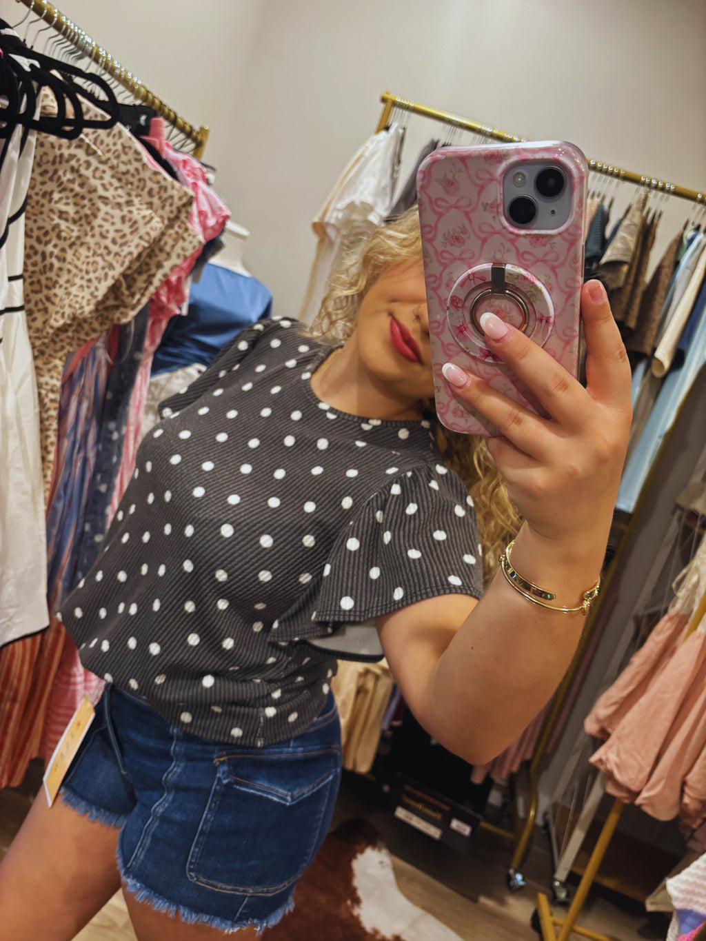 Midnight Dot Ruffle Sleeve Top