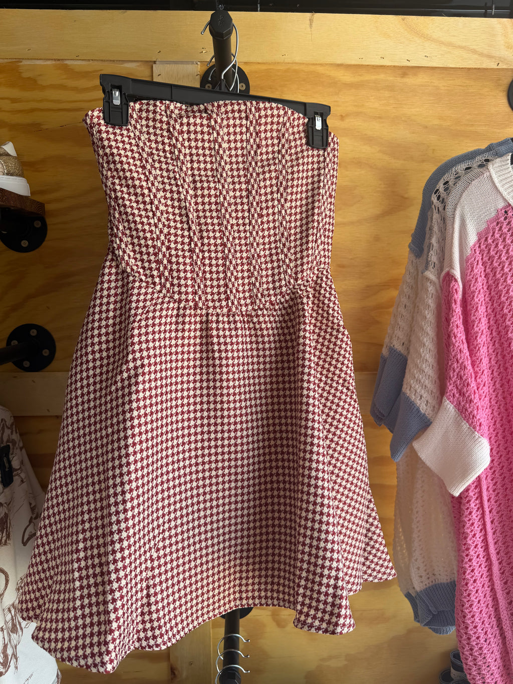 Crimson & Ivory Houndstooth Strapless Dress