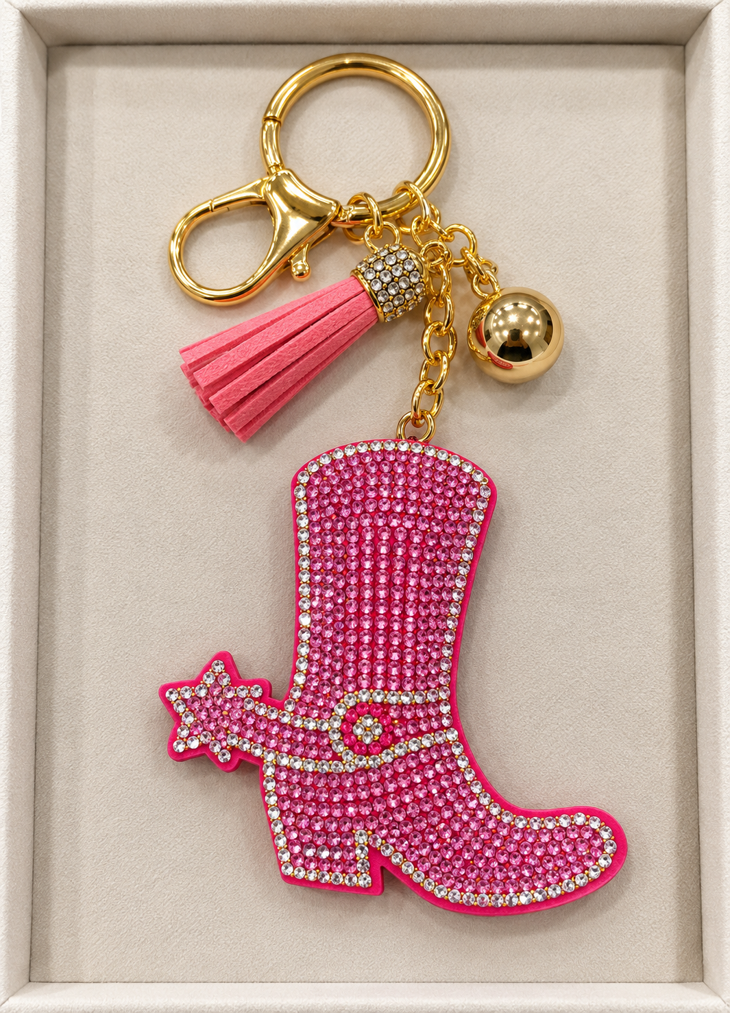 Pink Cowboy Boot Bag Charm & Keychain