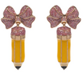 Pencil with Glitter Bow Earrings