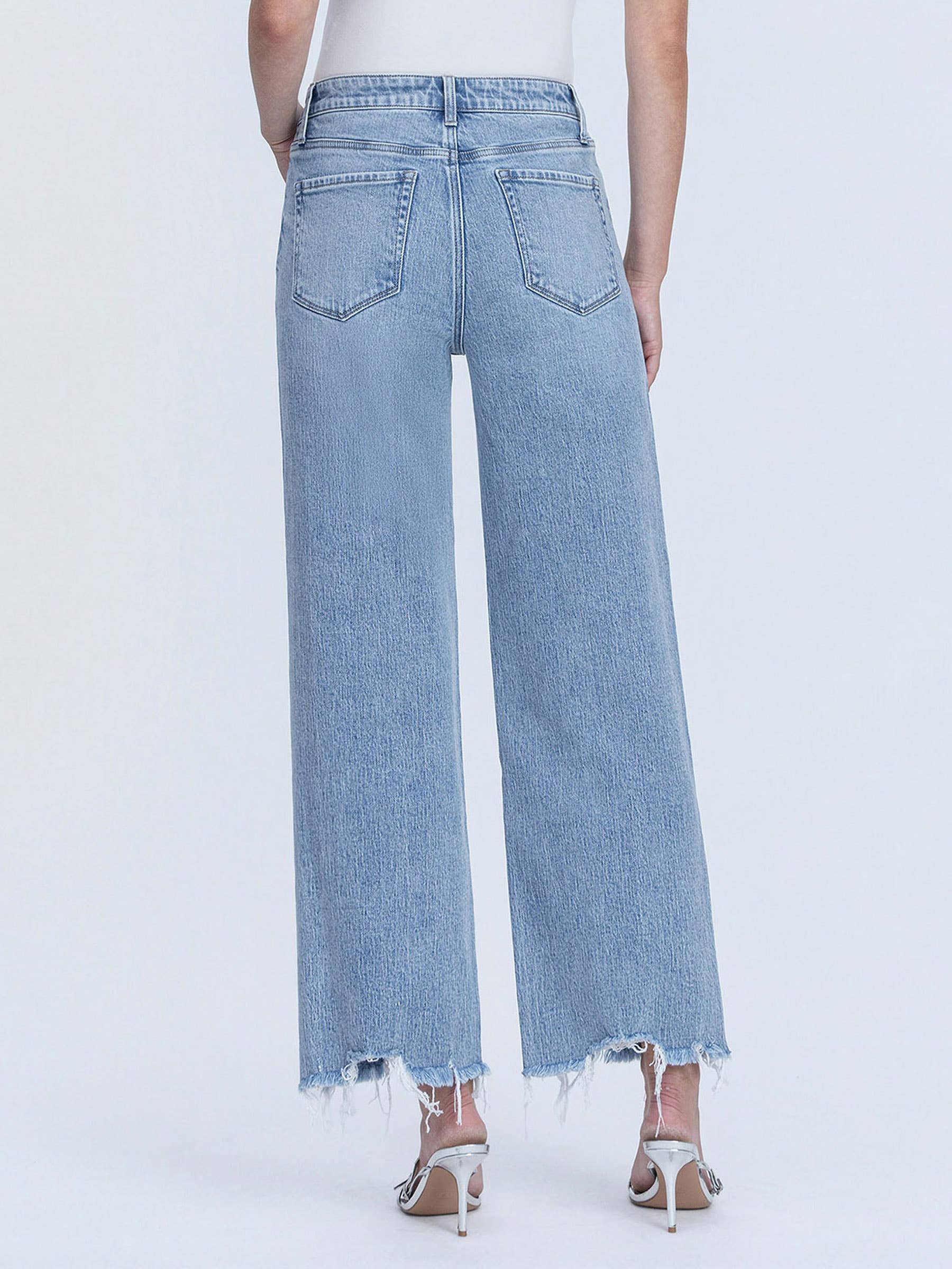 Vervet Mid Rise Frayed Hem Ankle Wide Leg Jeans