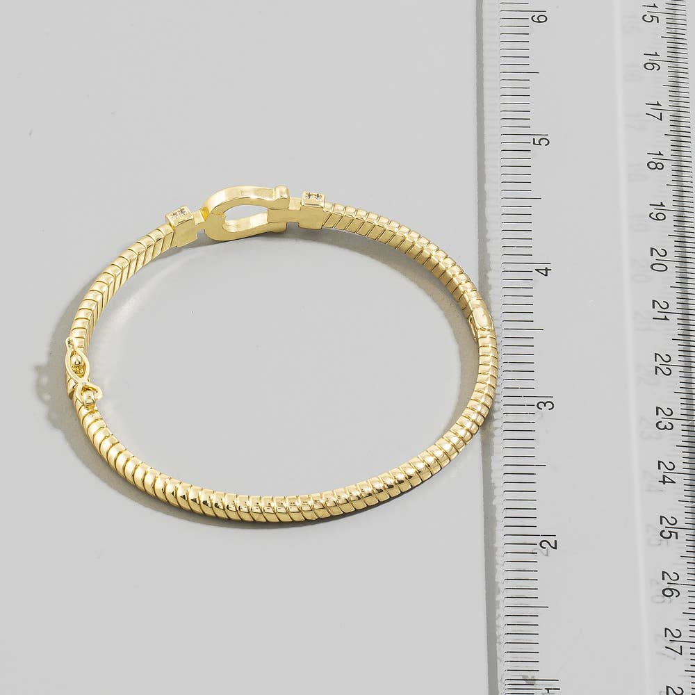 Pave Horseshoe Buckle Ribbed Bangle