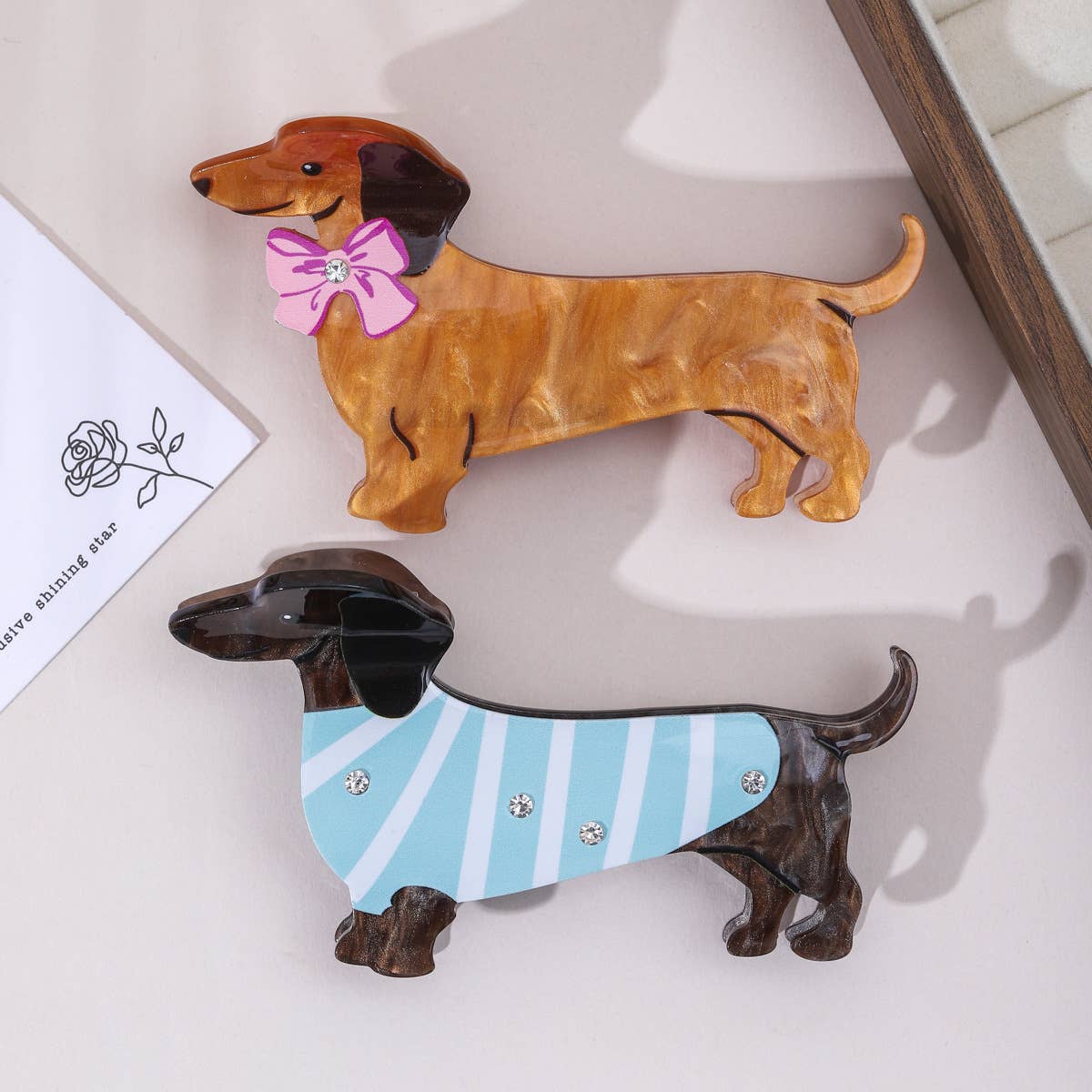 Bow & Stripe Dachshund Hair Claw Clip
