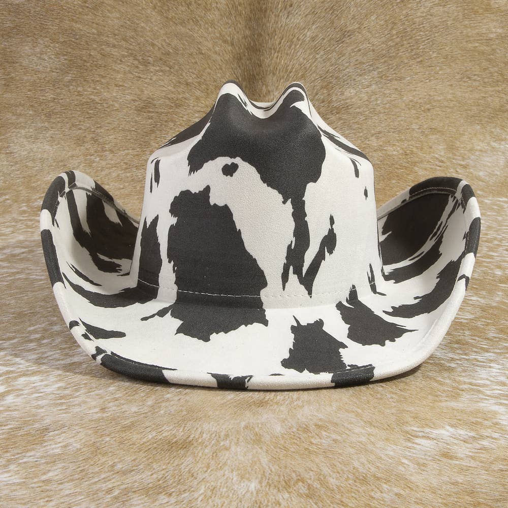 Faux Suede Cow Print Western Cowboy Hat