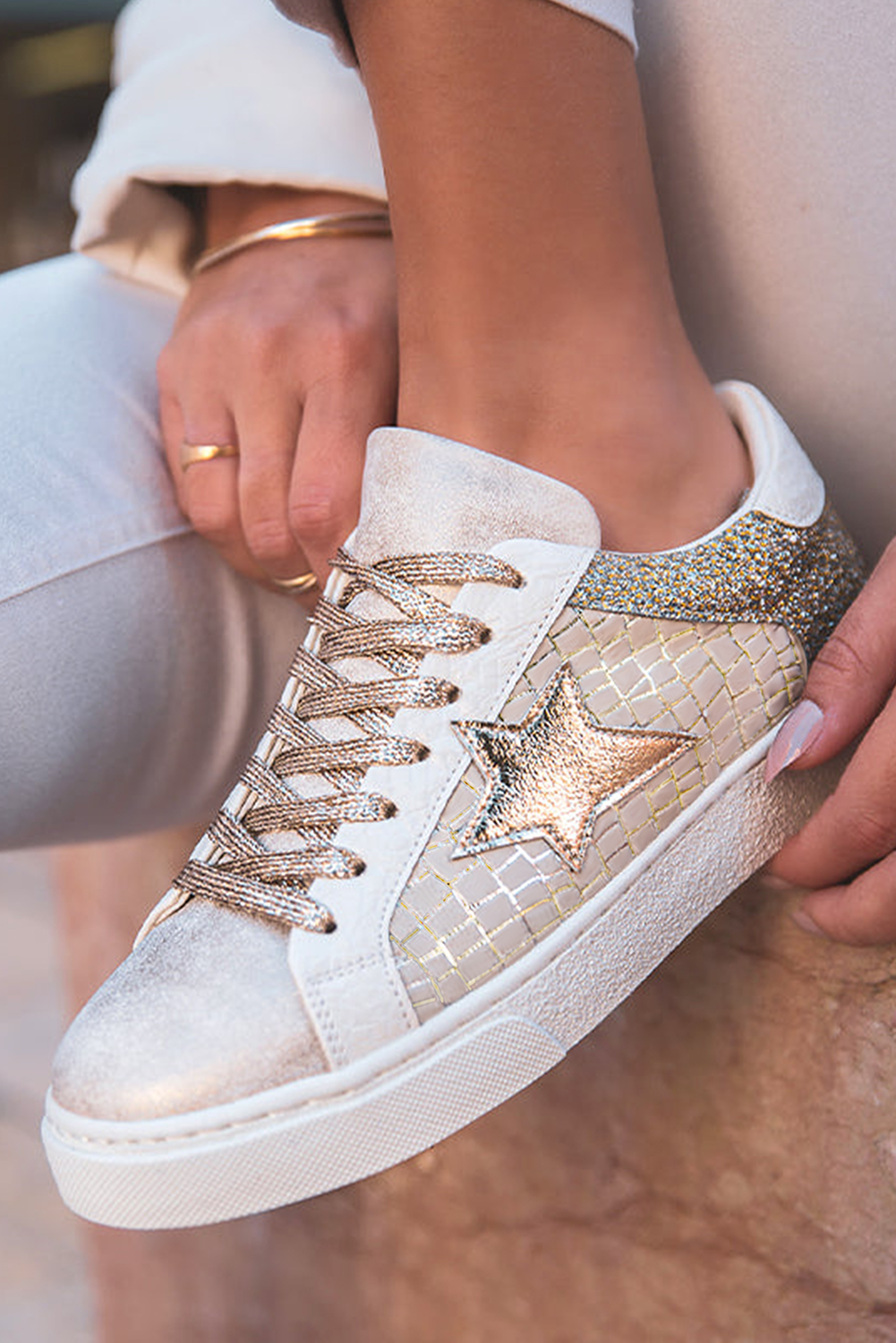 Glitter Star Patchwork Lace-up Sneakers