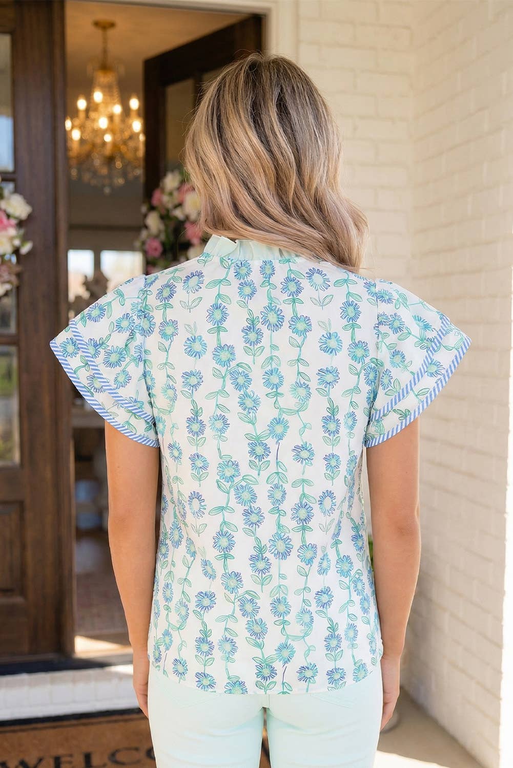 Floral Flutter Sleeve V-Neck Top