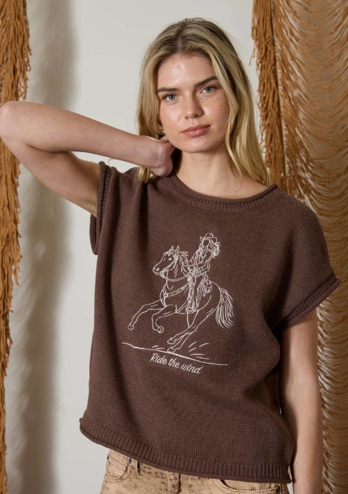 Western Embroidery Knit Sweater Top