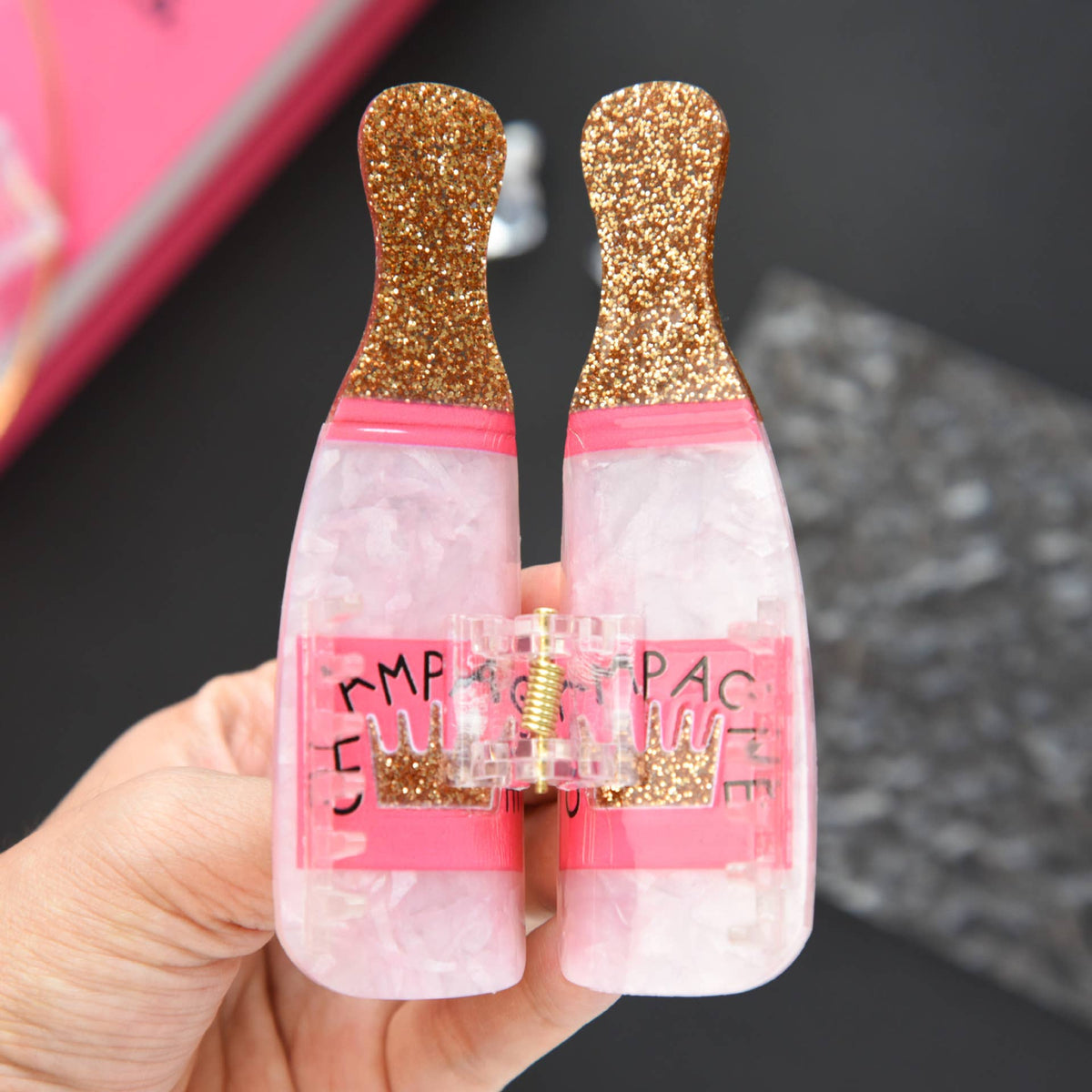 Glitter Champagne Bottle Hair Claw Clip