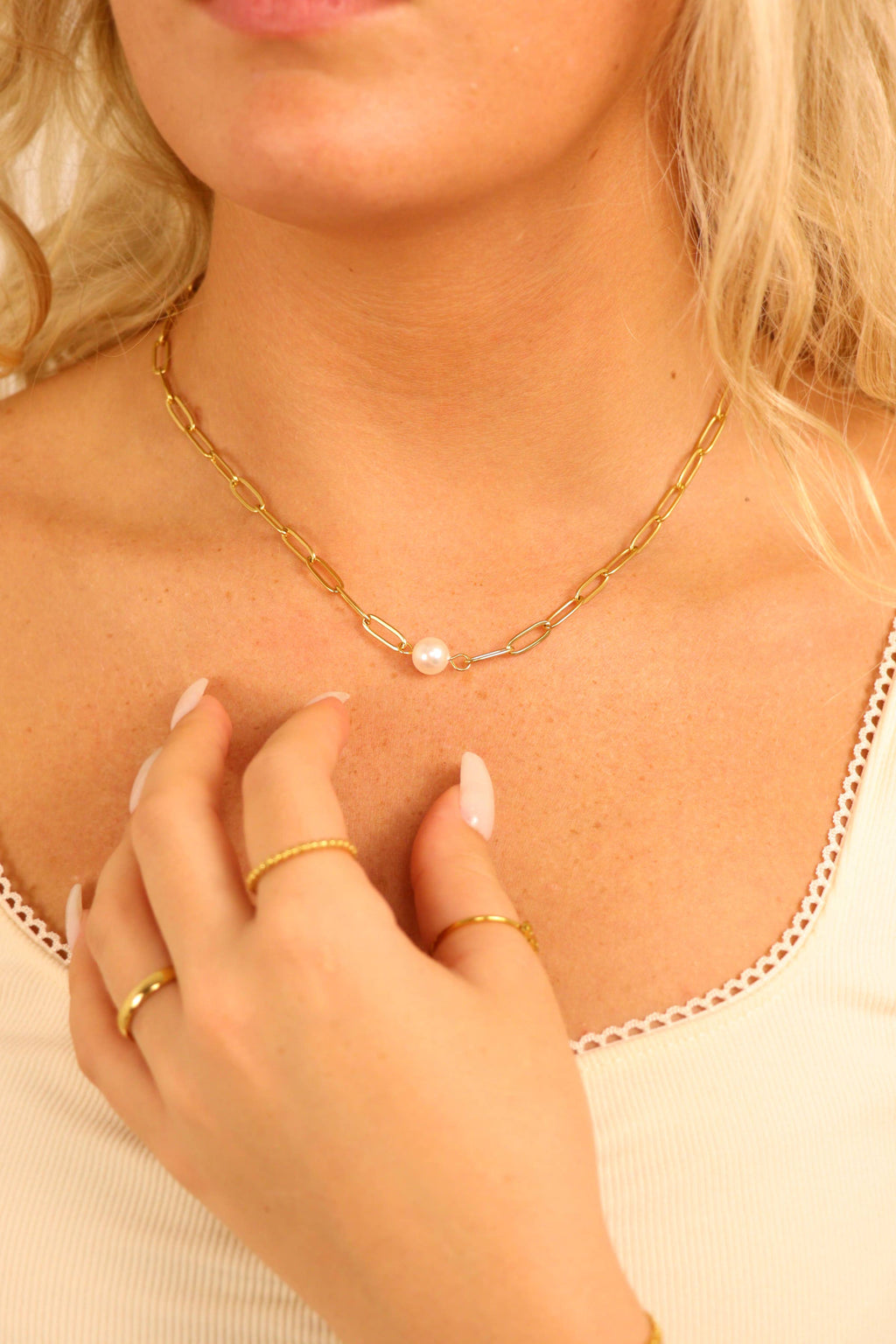 Pearl Paperclip Chain Necklace