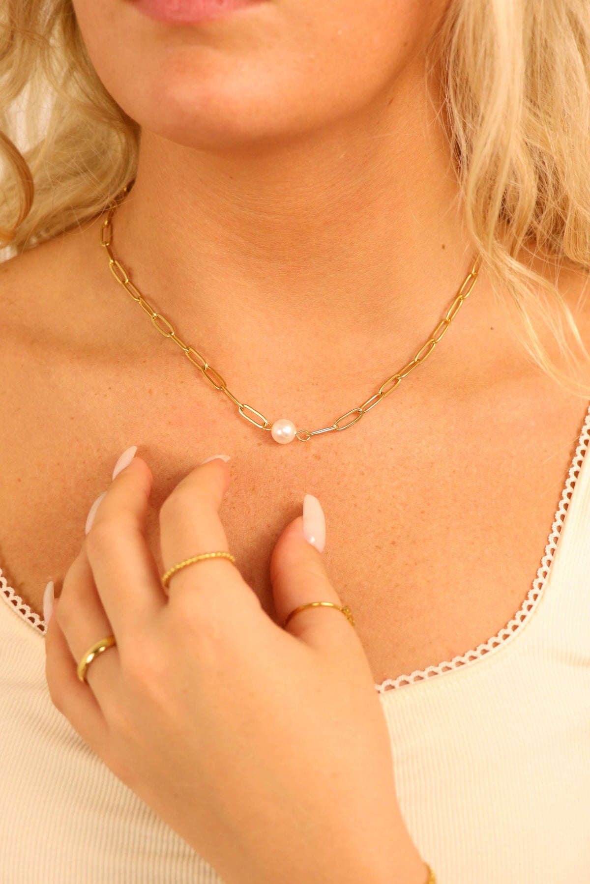 Pearl Paperclip Chain Necklace