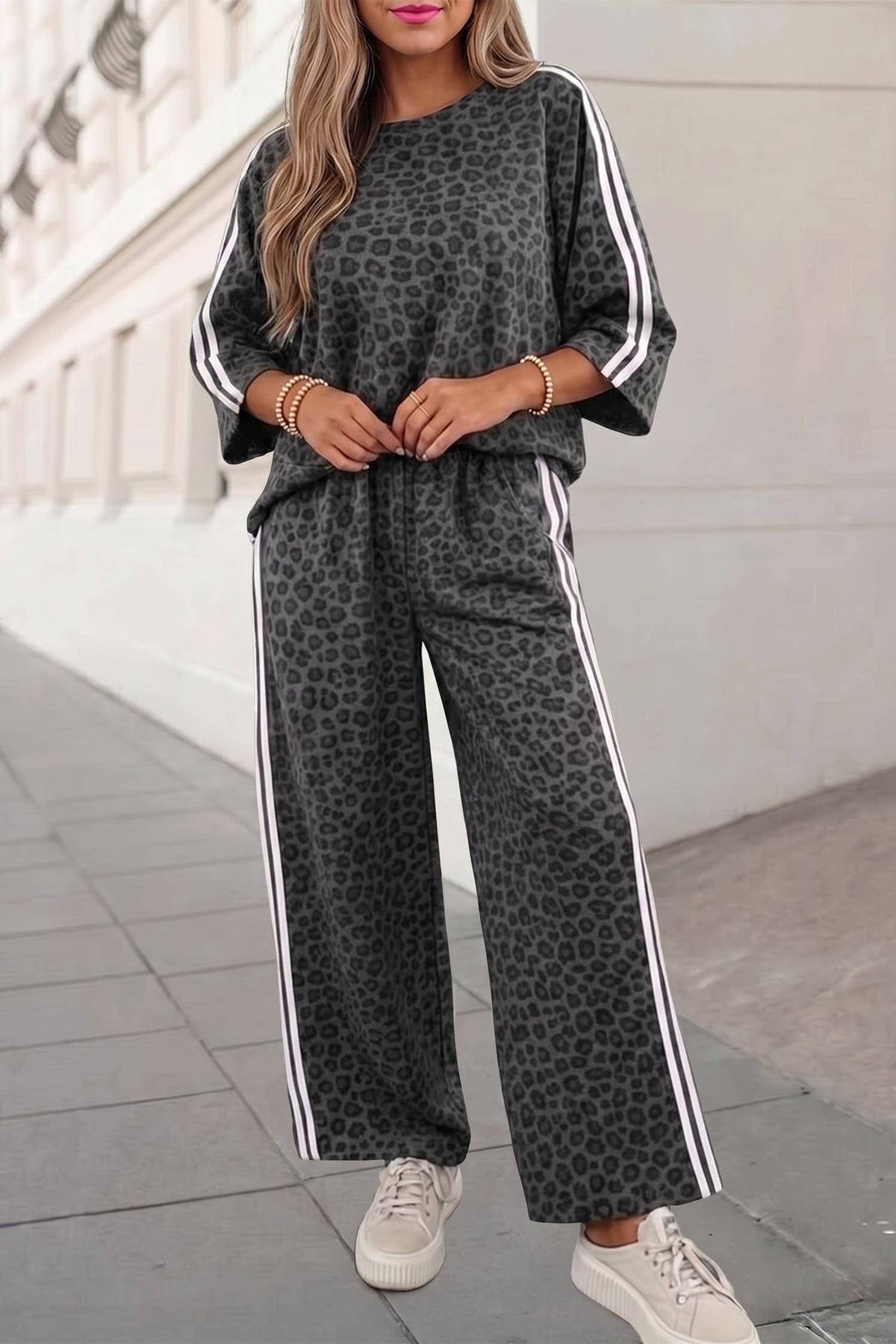 Leopard Side Stripe Pants Set