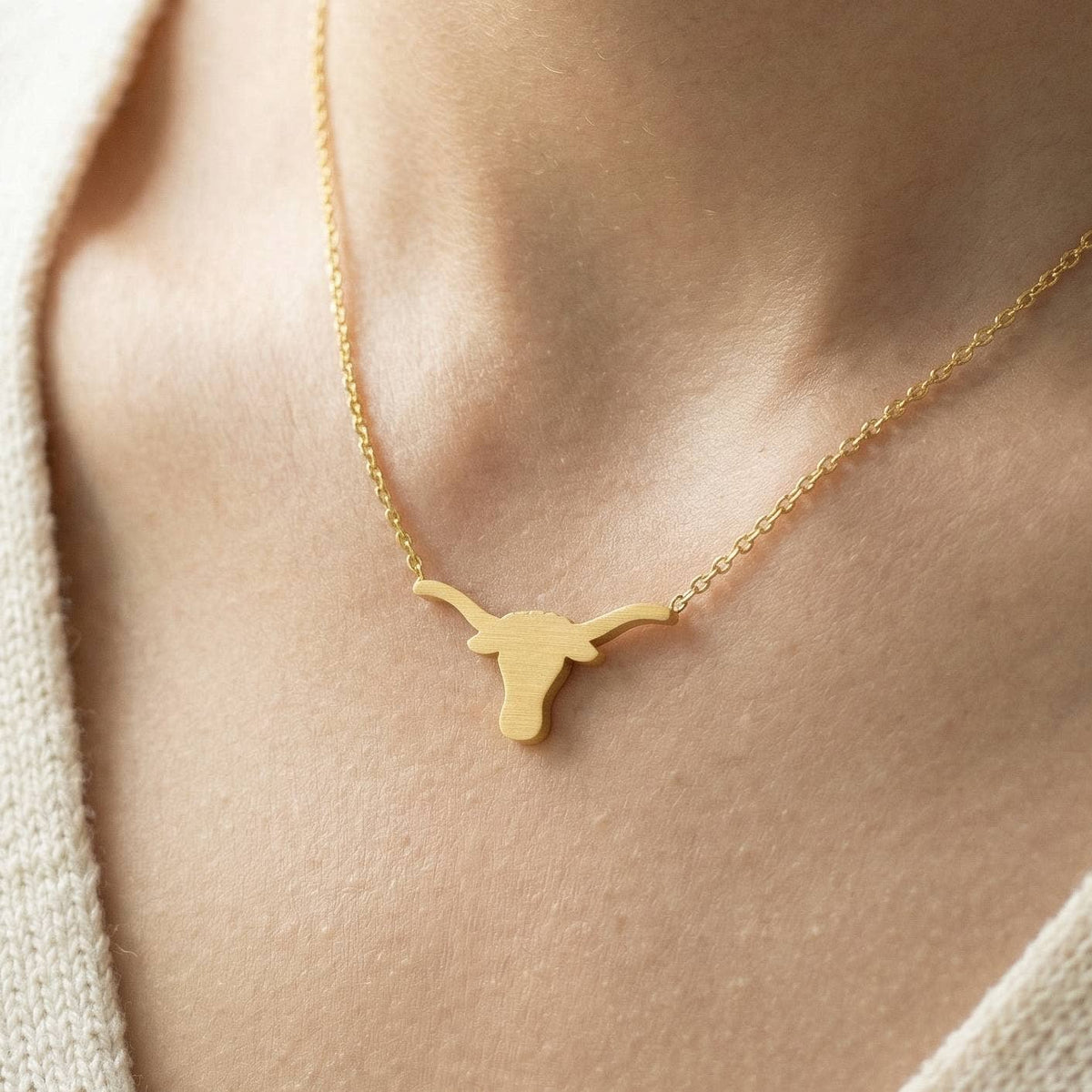 Gold Dipped Bull Head Pendant Necklace