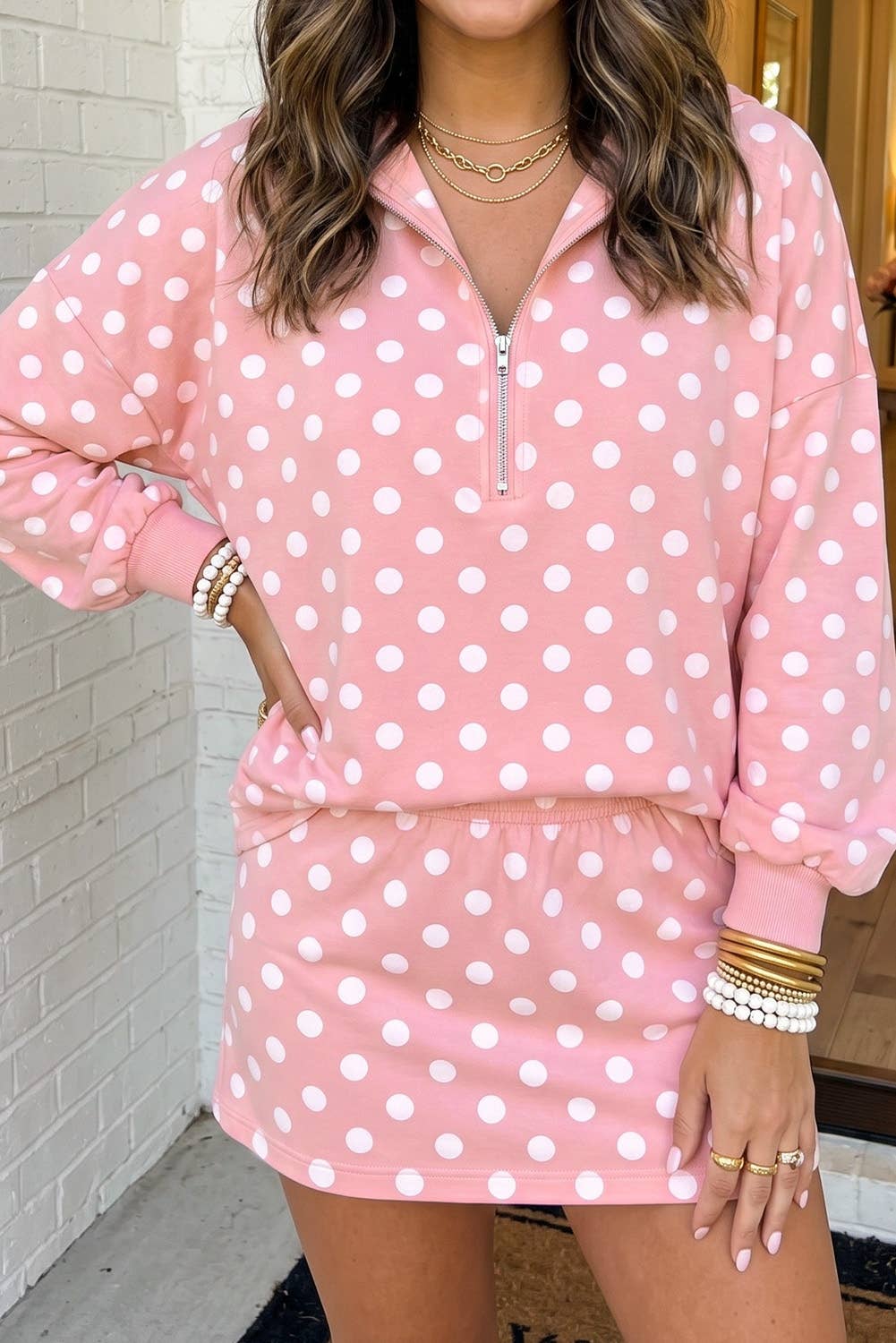 Polka Dot Hooded Mini Skirt Set