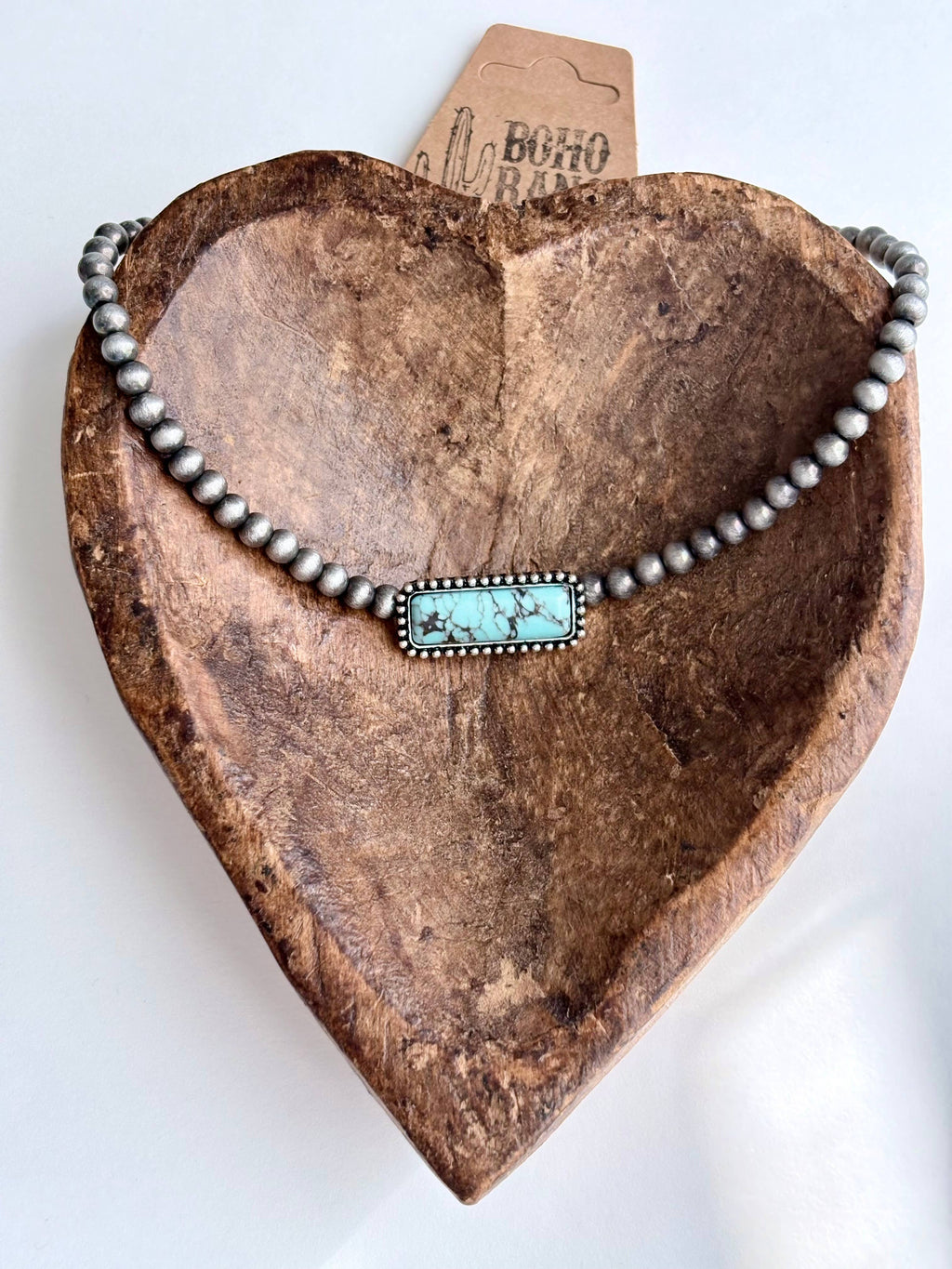 Western Turquoise Stone Pendant Navajo Pearl Choker Necklace