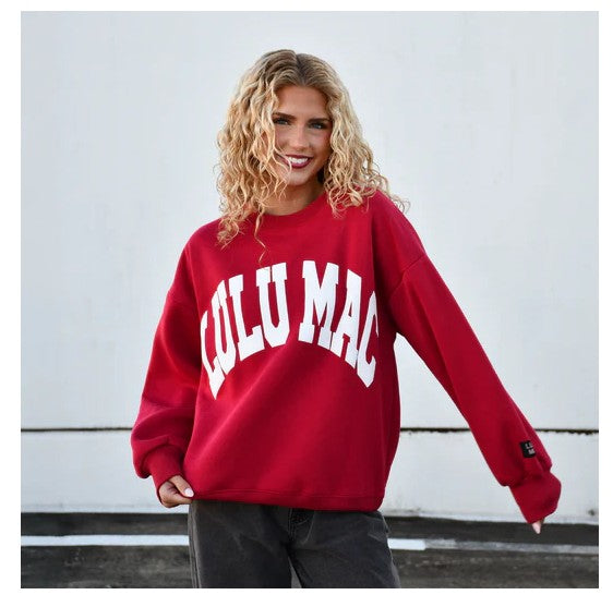 Lulu Mac Crimson & White Puff Sweatshirt