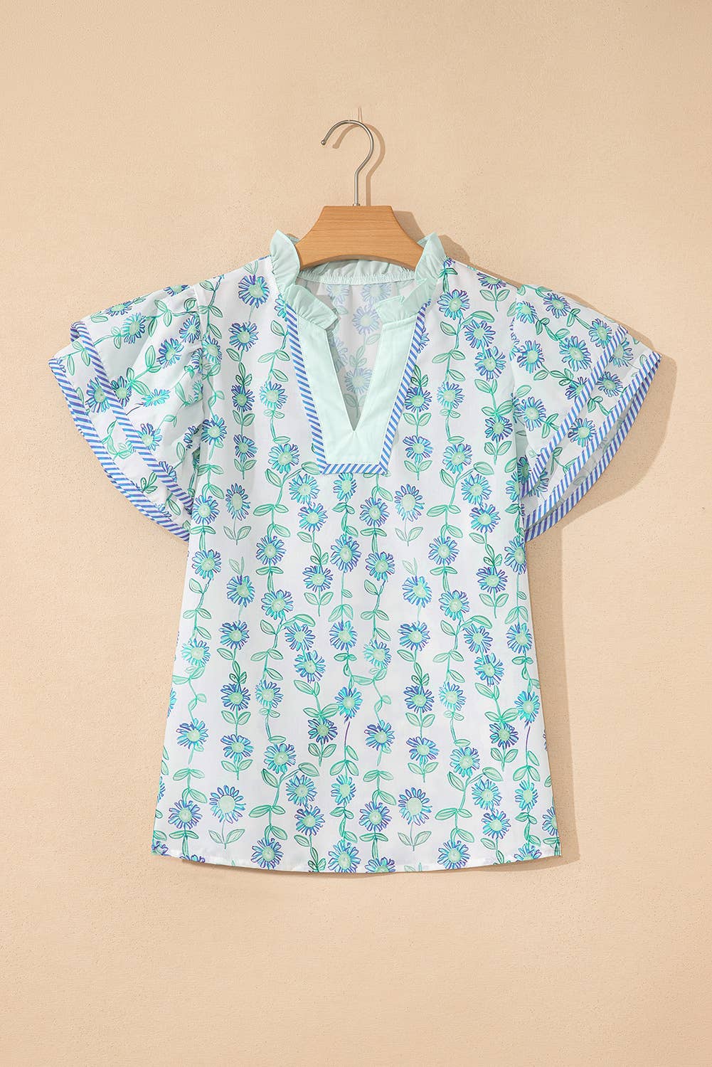 Floral Flutter Sleeve V-Neck Top