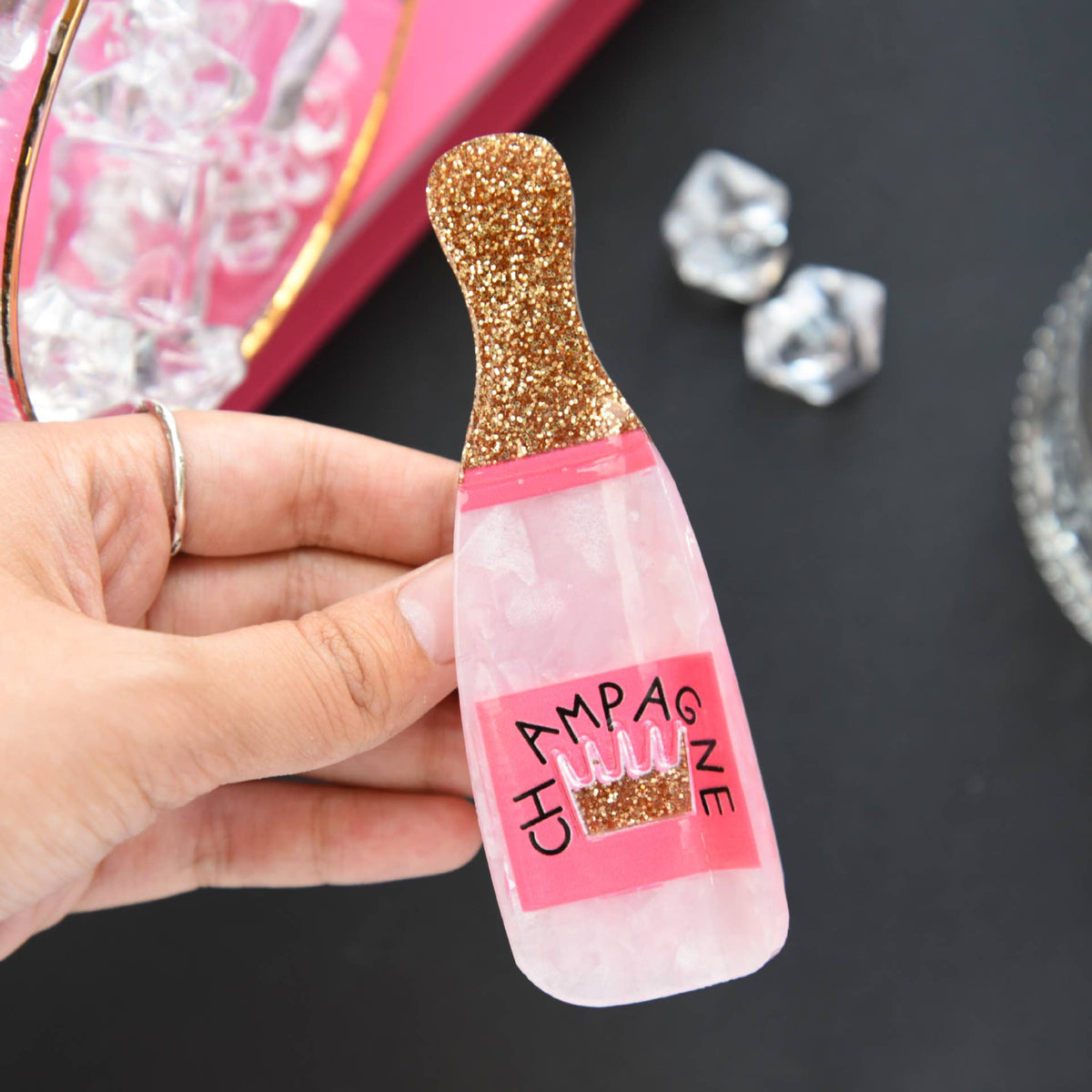 Glitter Champagne Bottle Hair Claw Clip