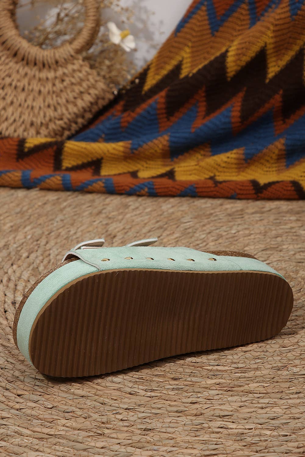 Suede Buckle Footbed Sandal Slippers
